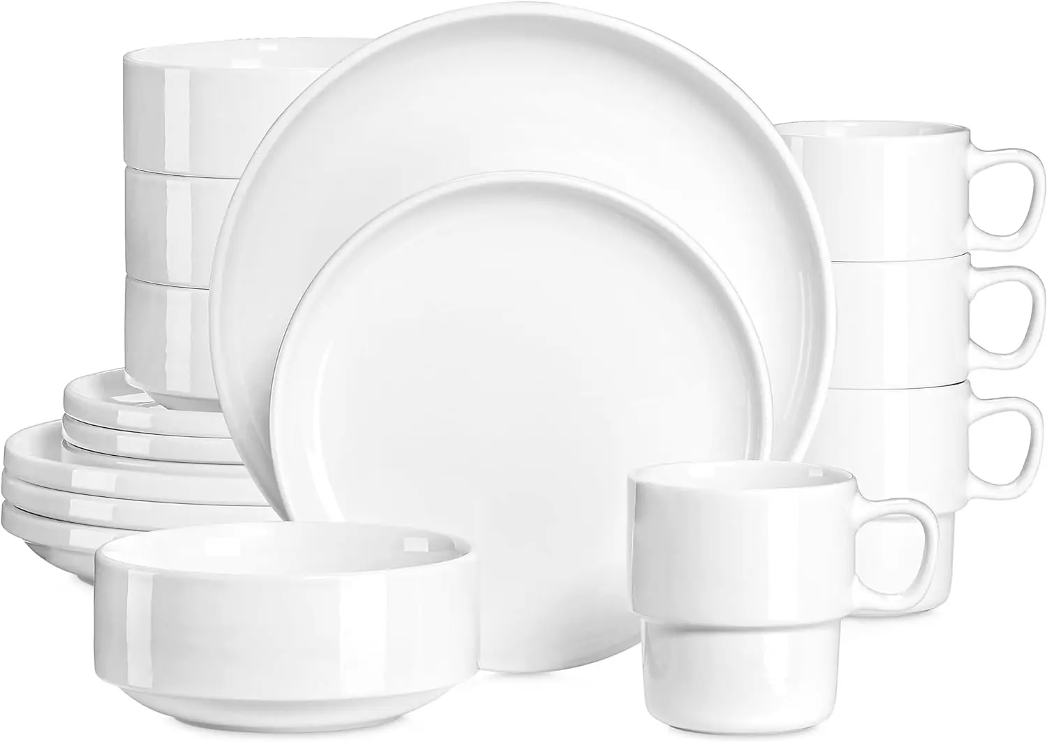 

LOVECASA White Dinnerware Sets for 4, 16-Piece Plates and Dishes Sets with Lipped Edges, Porcelain Dish Set Including Dinner Pla