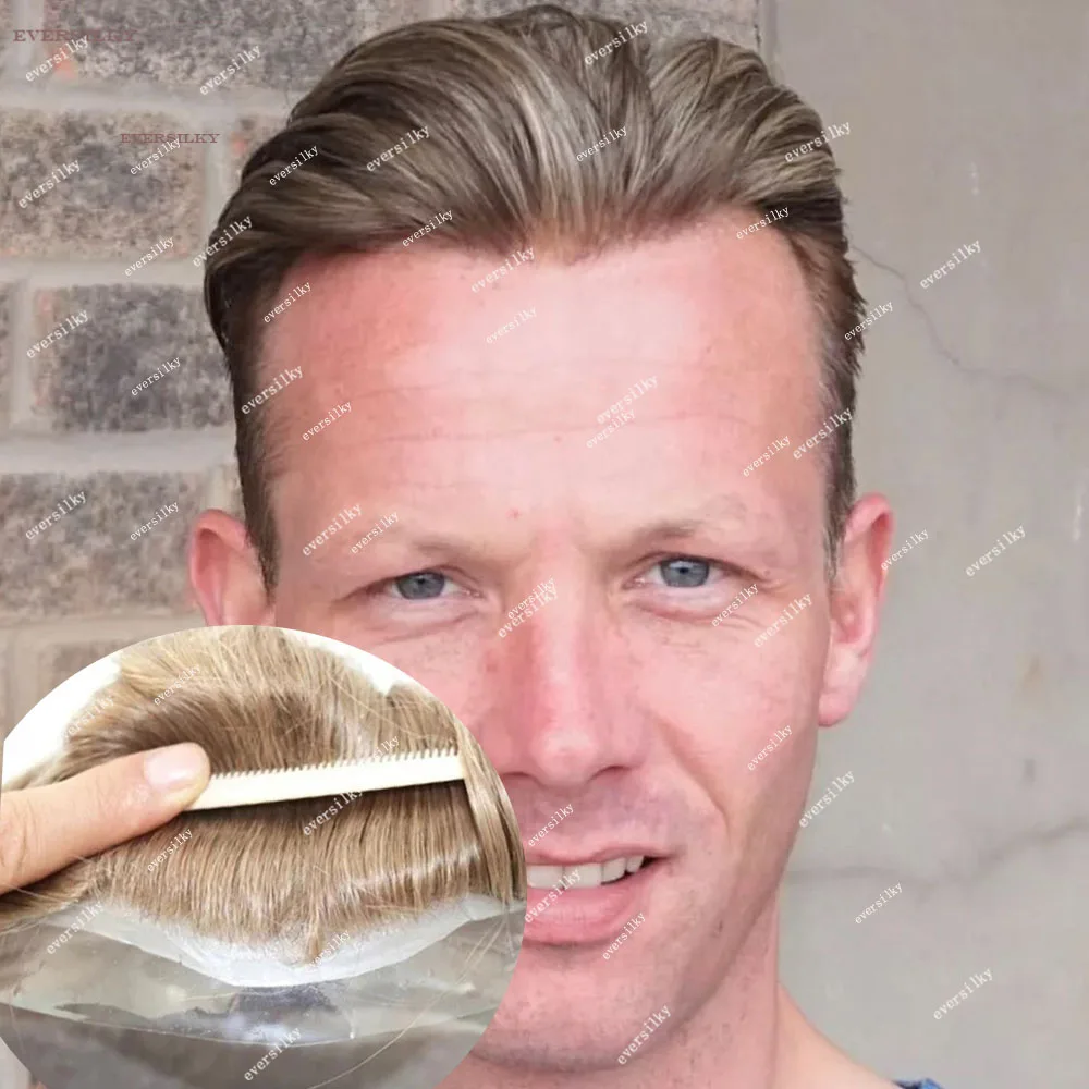 Human Hair Toupee 80% Density Super Thin Skin Prosthesis Undetectable Natural Hairline Mens Toupee Blonde Brown Gray Human Hair Replacement System