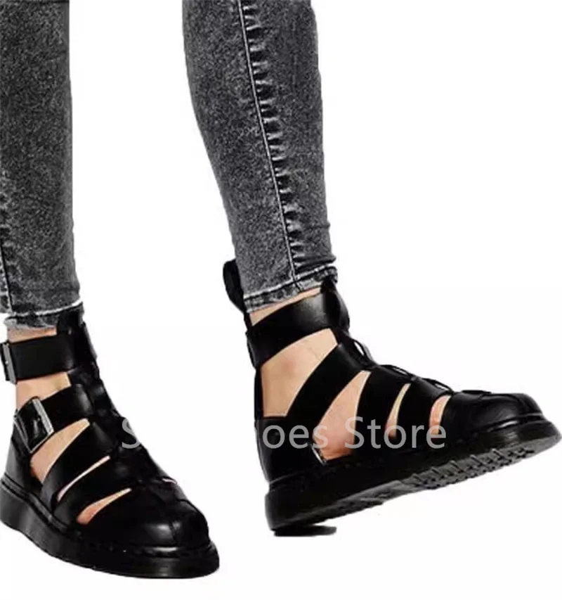Roman Weaving Hollow Out Men's Genuine Leather Casual Sandals Summer Breathable Cool Boots Round Toe Chunky Bottom Male Sneakers