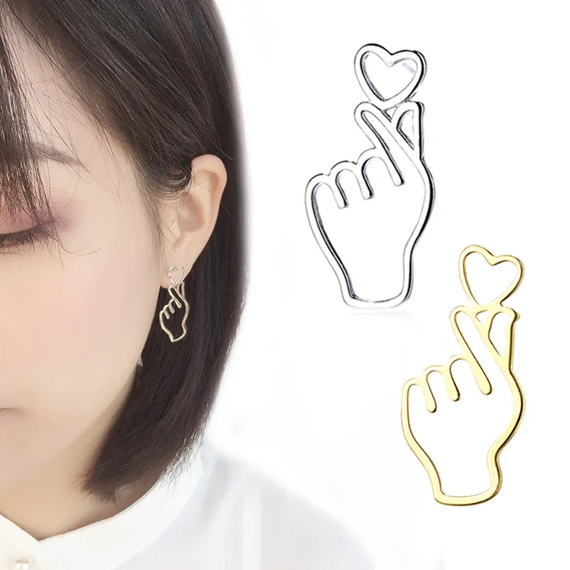 

MEETSOFT 925 Silver Cute Pick Me Heart Gesture Stud Earrings for Fashion Women Fine Jewelry Minimalist Accessories