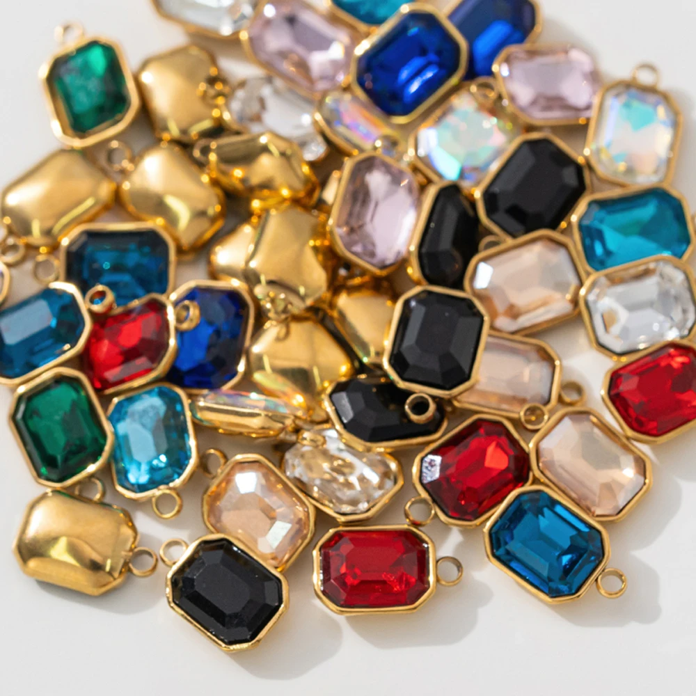 5 Stück rechteckige Anhänger, Perlen, Charms, Kristallanhänger, Strass-Tropfen-Schmuckzubehör für Frauen, DIY-Halskette, Schmuckherstellung – Detail 1