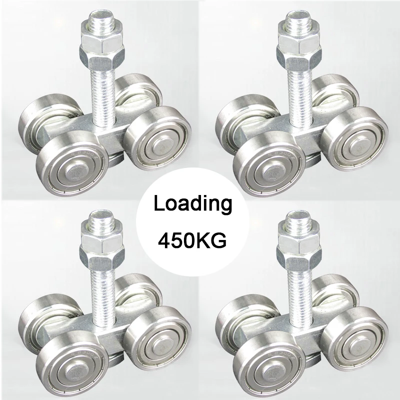 

HOT 4PCS Heavy Duty Sliding Door Rollers Steel Rail Hanging Trolley Wheels Industrial High-loading Bearing Pulleys Loading 450KG