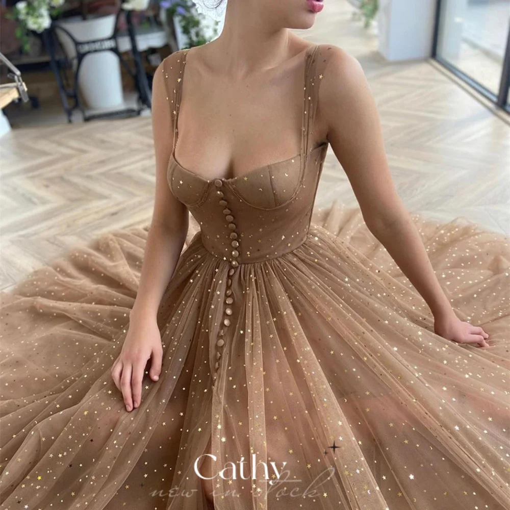 

Cathy Shiny Star Brown Prom Dresses 2023 Knee Lenght Evening Dress Sweet فستان سهرة Sexy Sparkling A-line Robe De Soirée