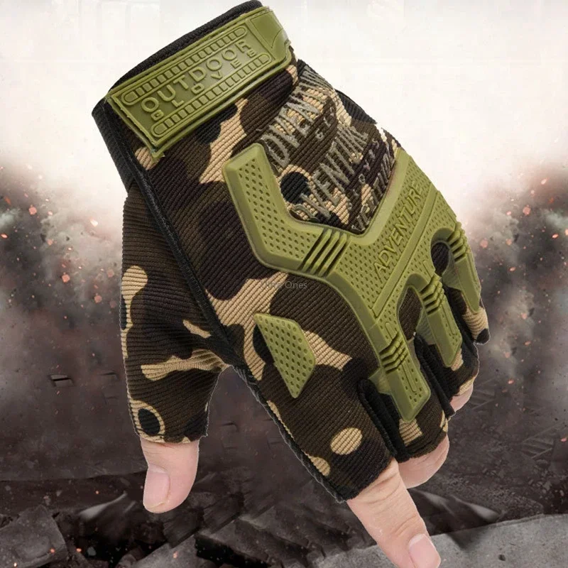 Camouflage Tactical Training Half Finger Anti-Slip Cycling Cs Combat Fingerless Hunting Hiking Gloves