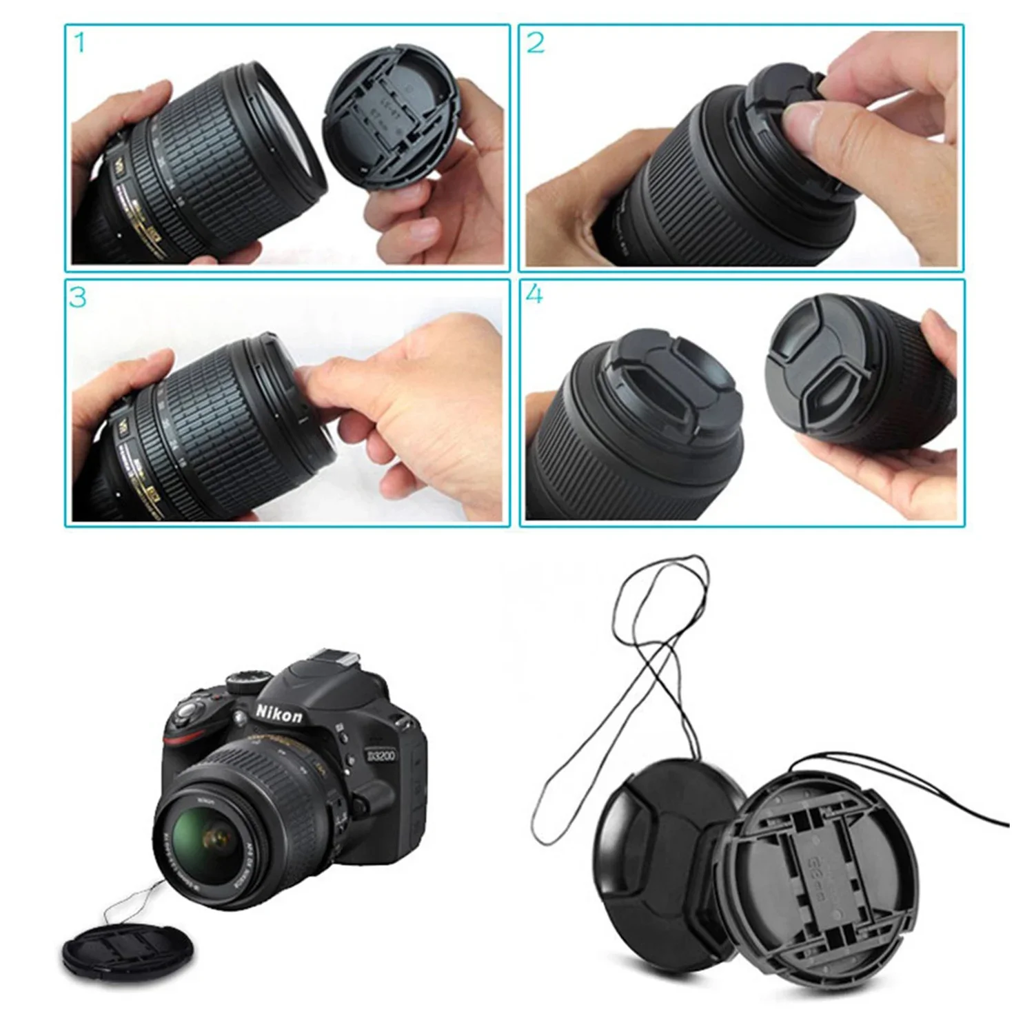Universal Snap-On Center-Pinch Camera Lens Cap Cover