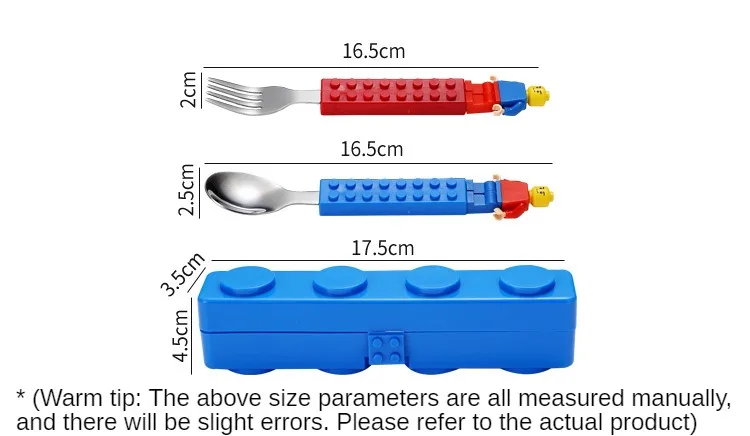Description Picture 4 of item304 Stainless Kids Funny Fork Spoon Set Children Building Block Toys Cartoon Steel Tableware Portable Storage Jigsaw Puzzle Toys