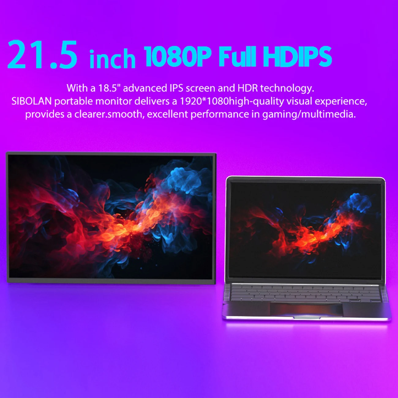 시볼란 21.5인치 100Hz 휴대용 모니터 RGB100% USB C 포트 여행용 보조 화면 데스크탑 노트북용 VESA 홀 내장 스피커