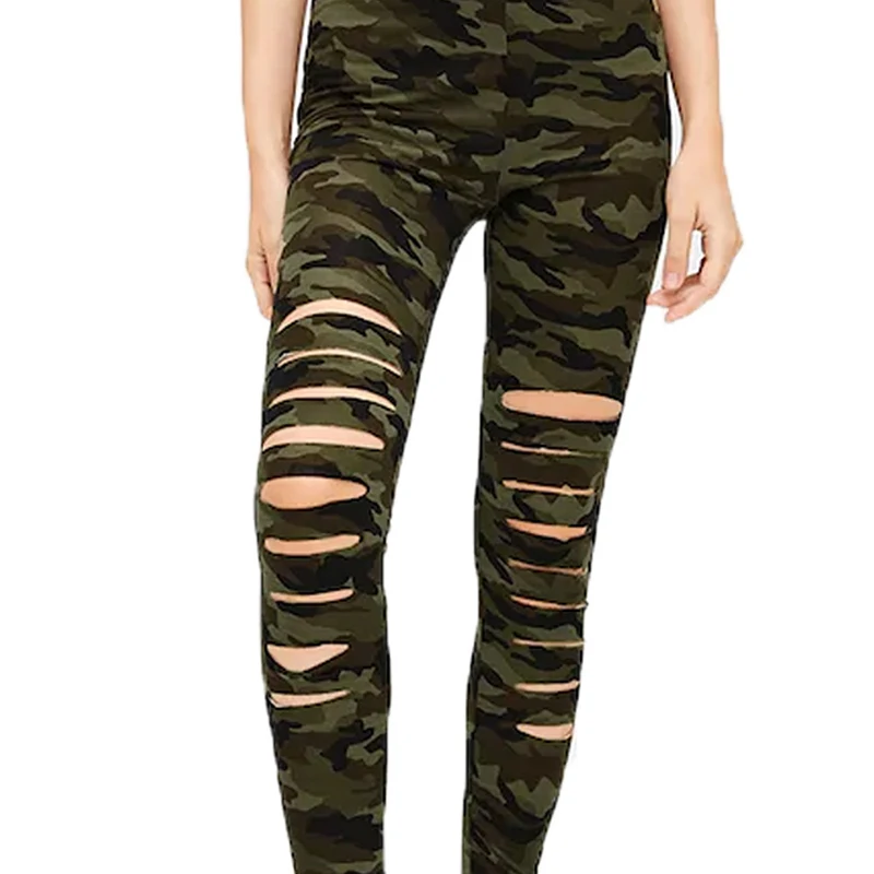 

Women Ripped Elastic Tight Camouflage Leggings Fashion High Waist Trousers Workout Fitness Running Gym Pants Push Up Leggins
