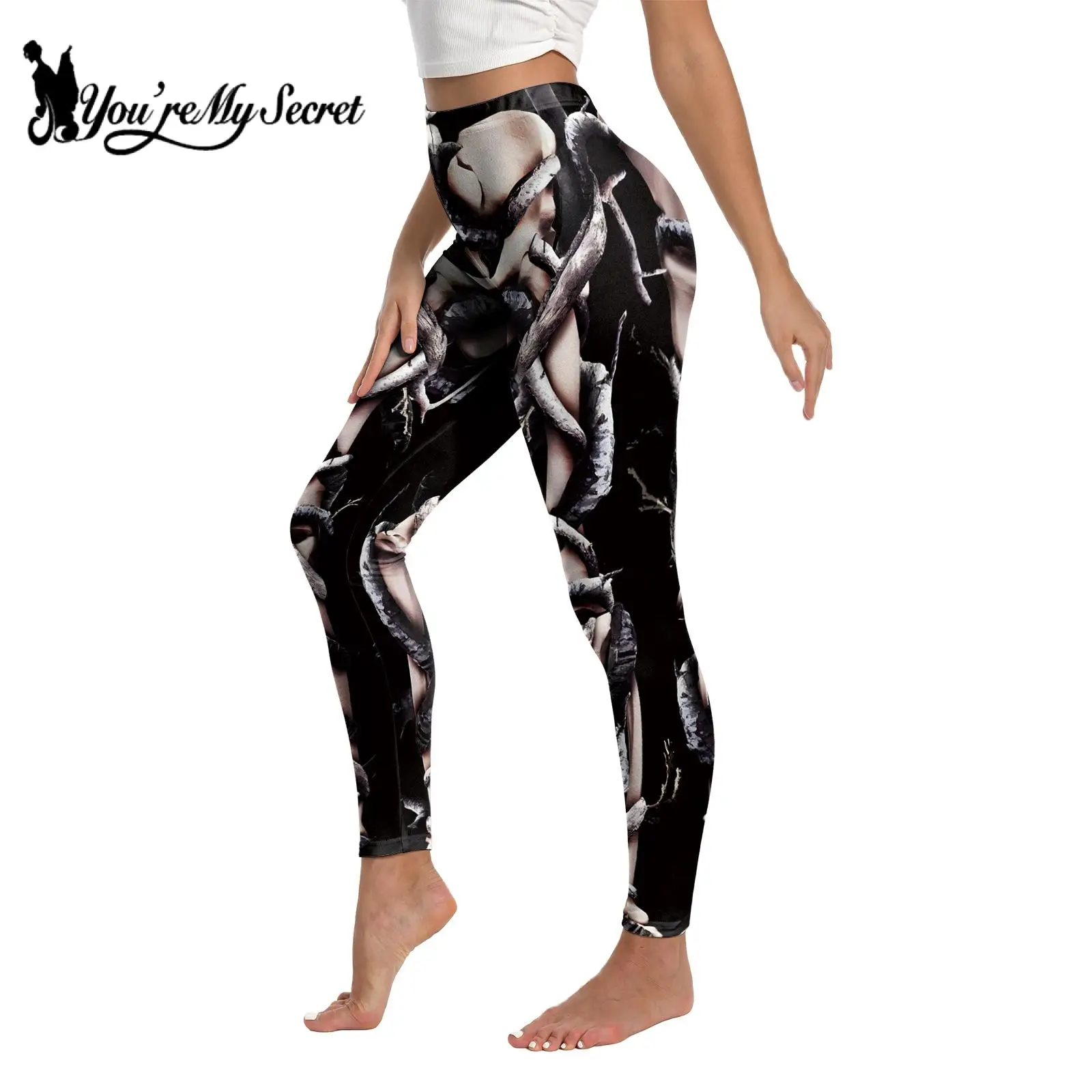 

[You're My Secret] Halloween Black Skeleton 3D Printed Women's Pants Casual Clothing Trousers Slim Leggings High Waist Leggings