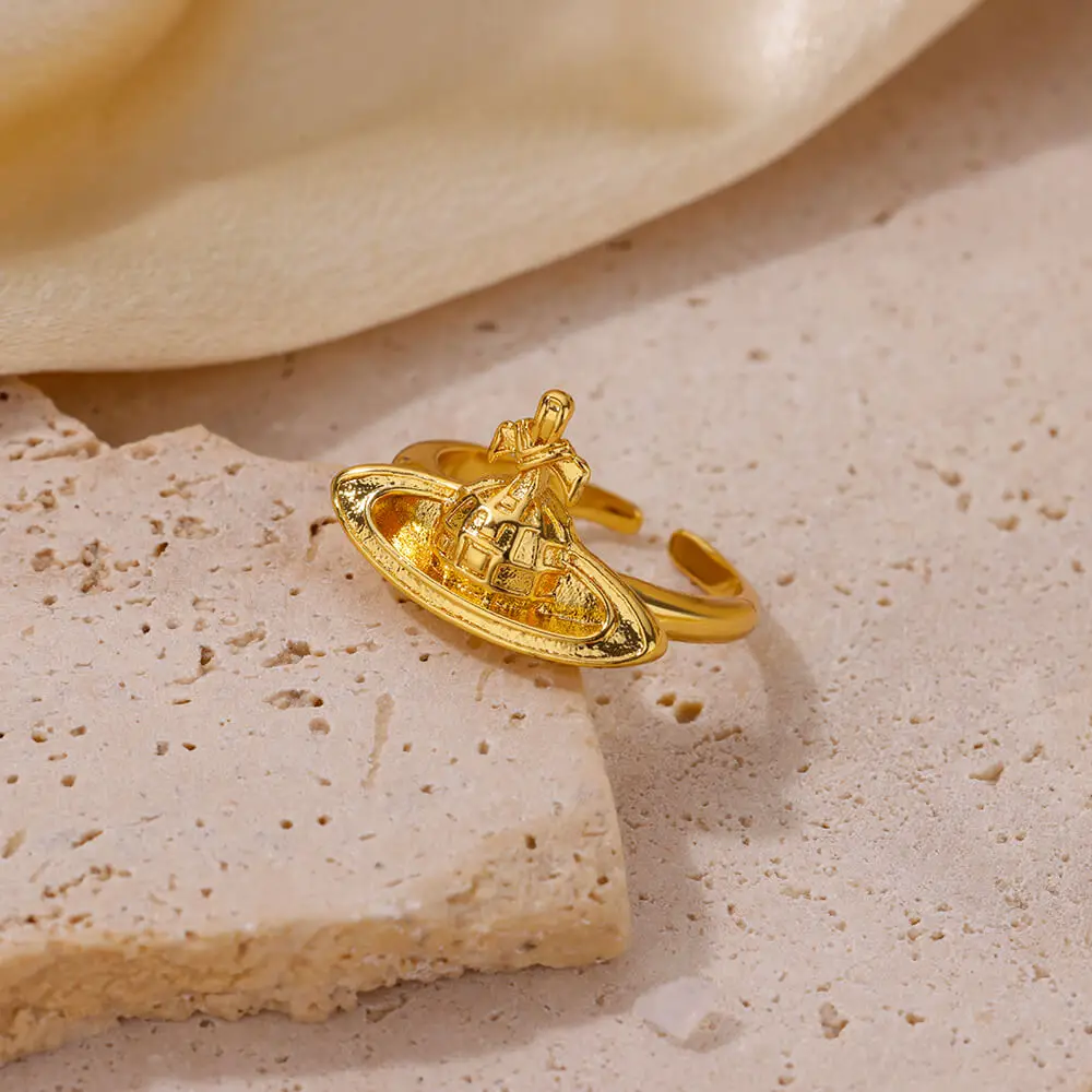 Stainless Steel Planet Open Rings For Women Gold Color