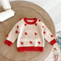 2024 Ins Korean Autumn Kids Baby Girls Sweater Cotton Knitted Long Sleeve Infant Girls Pullovers Handmade Ball Toddler Girls Top 2