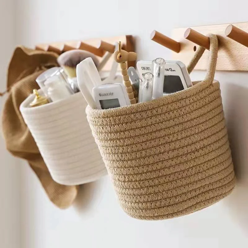 Ins Hangable Cotton Rope Woven Storage Basket Desktop Sundries Toys