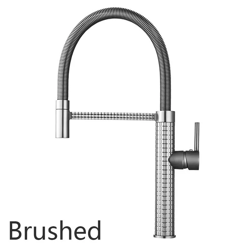 

Brushed Kitchen Faucet Single Hole Rotatable Drop Down Spring Hot and Cold Water Deck Installation Kitchen Sink Mixers Brass Tap