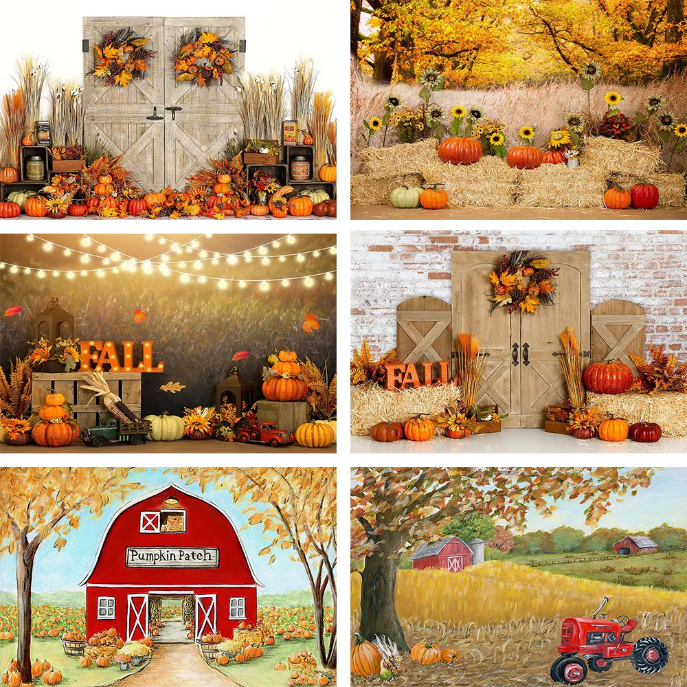 

Mehofond Photography Background Autumn Pumpkin Patch White Wall Brick Backdrop Boy Birthday Photo Studio Portrait Photocall Prop