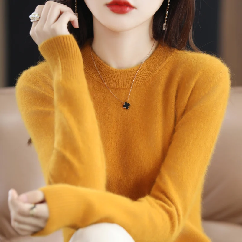 Women's Clothing Sweater Autumn and Winter New Knitted Top 100% Mink Cashmere Pullover Casual Loose Female Jacket Round Neck 4