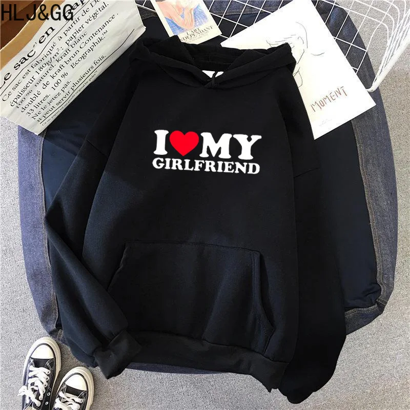 HLJ&GG Spring Casual Letter Print Hooded Sweatshirts Women Round Neck Long Sleeve Pocket Loose Pullover Female Sporty Streetwear