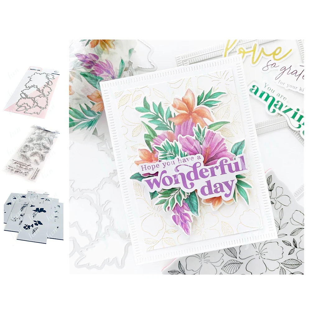 Spring Flower Hibiscus Washi New Metal Cutting Dies and Stamps Stencilsset Handmade Diy Scrapbooking Cards Coloring Decor Molds