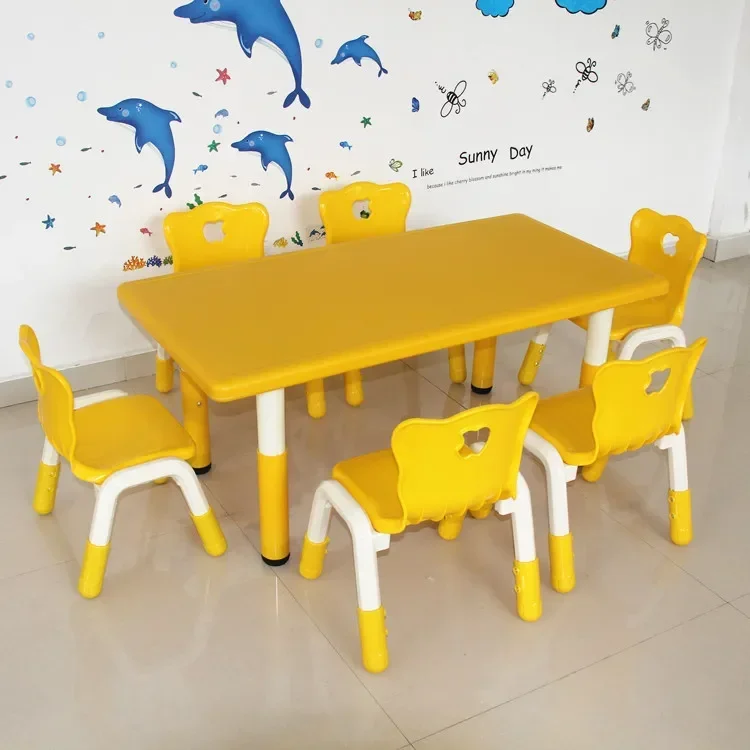 Kindergarten Table Children's Plastic Six People Long Table Children's Study Desk Adjus desk student table