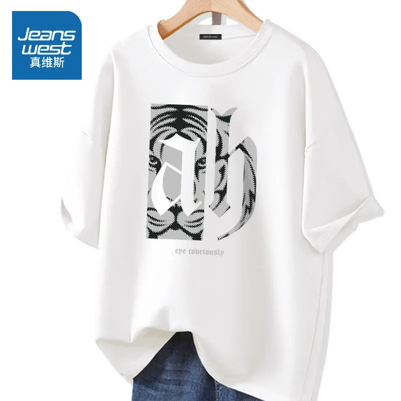 

Summer Loose O-neck Pure Cotton Short Sleeve Pullover Lady Basics Top Tees M-6XL Casual Tiger Pattern Lifelike Printed T-shirt