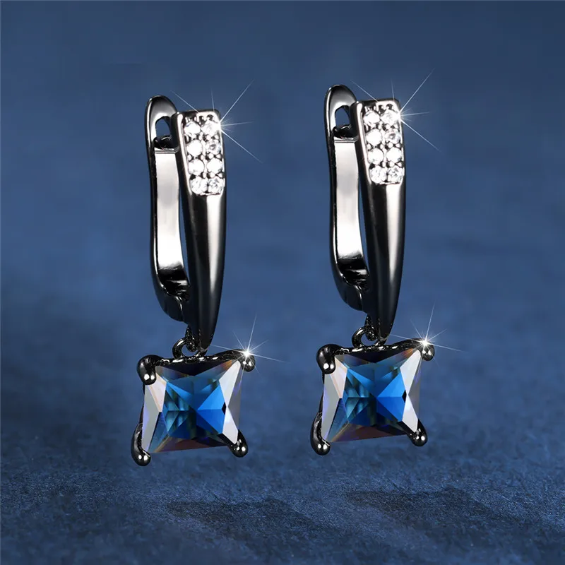 Cute Female Geometric Crystal White Zircon Stone Hoop Earrings Champagne Black Gold Color Wedding Jewelry For Women