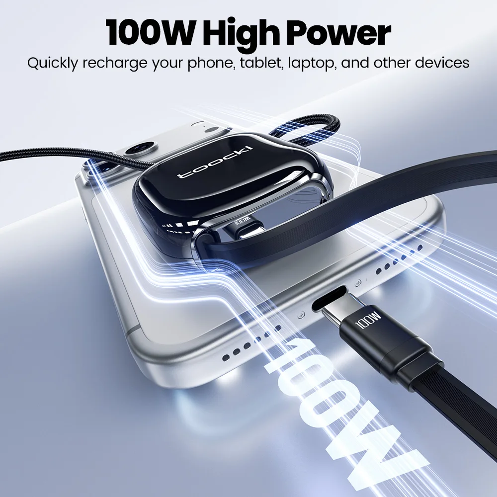 Toocki Retractable 100W Magnetic USB-C Fast Charging Cable with Travel Lanyard