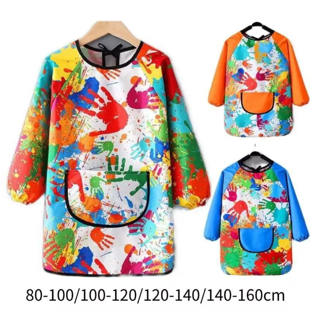 Simple Nylon Children's Painting Apron Art Painting Long Sleeved Reverse Dressing Cloth Cover Baby Eating Bib Boys