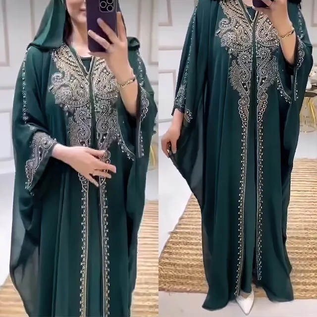 110212-f26b10.jpg Robe Maxi en Mousseline de Soie avec Perles pour Femme Musulmane, Caftan, Abaya, Dubaï, Vêtements de Luxe, Hijabs, Grande Taille, Robes sulfà Capuche Africaines