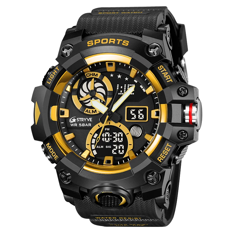 STRYVE Brand Men Sports Watches Dual Display Analog Digital LED Electronic Quartz Wristwatches 50m Waterproof Watch 8027 view 6