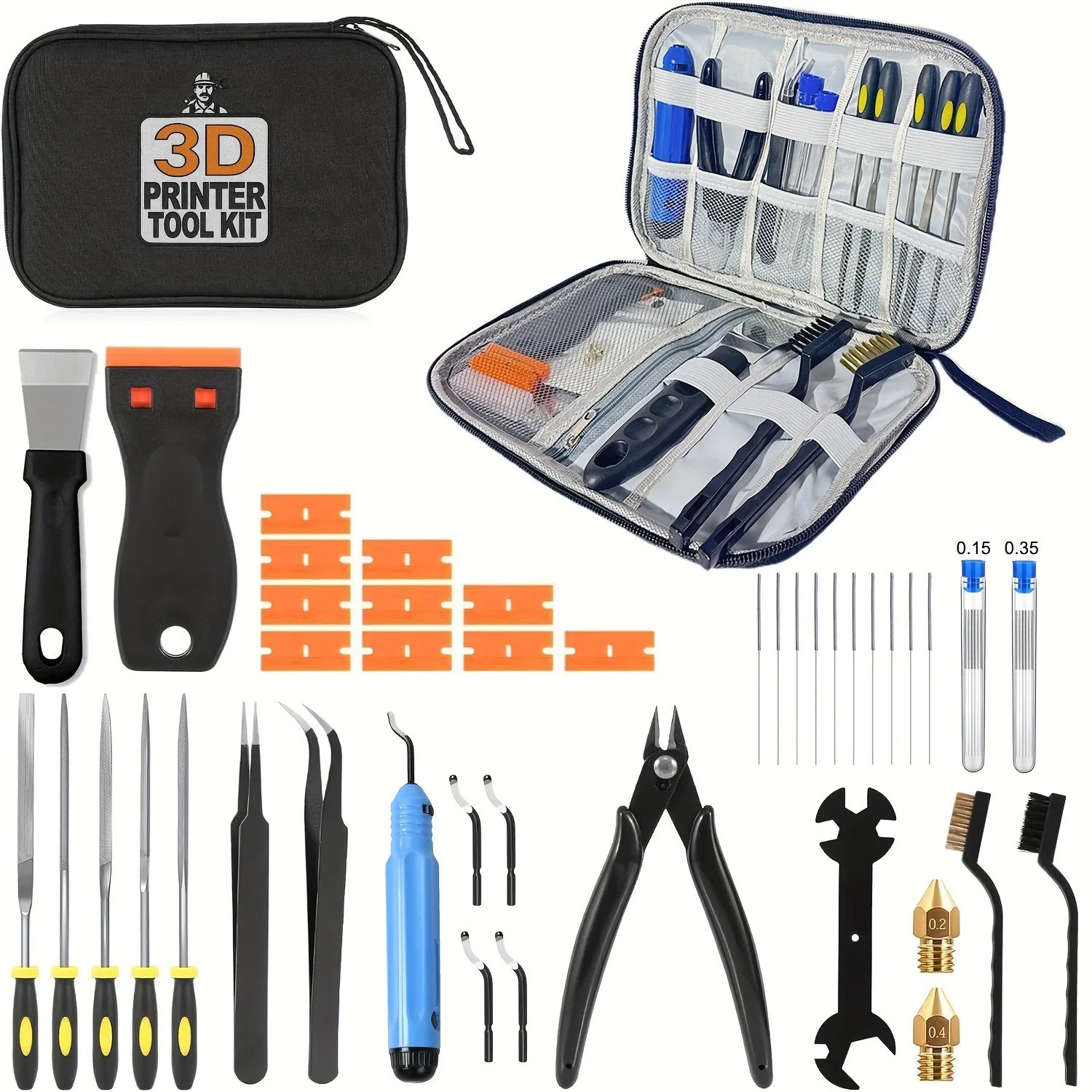 3D Printer Tools Kit, 33pcs 3D Printer Accessories for All FDM/SLA Printers Includes Nozzle Cleaning, Removal Scrapers - 2