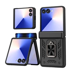 Shockproof Armor Ring Phone Case with Hinge Connection for Galaxy Z Flip 7 (Black)