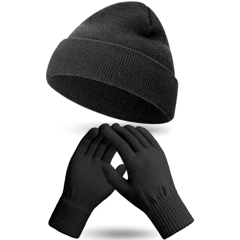 2-teiliges Set aus warmen Beanie-Mützen und Handschuhen, weiche Strickmütze, lässig für Herbst und Winter, geeignet für Reisen, Wandern, Skifahren, Radfahren – Detail 5