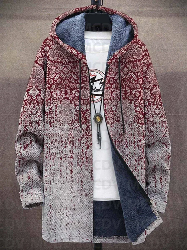 Unisex Vintage Geometry Crystal Gradient Art Casual Print Plush Thick Long-Sleeved Sweater Cardigan Coat