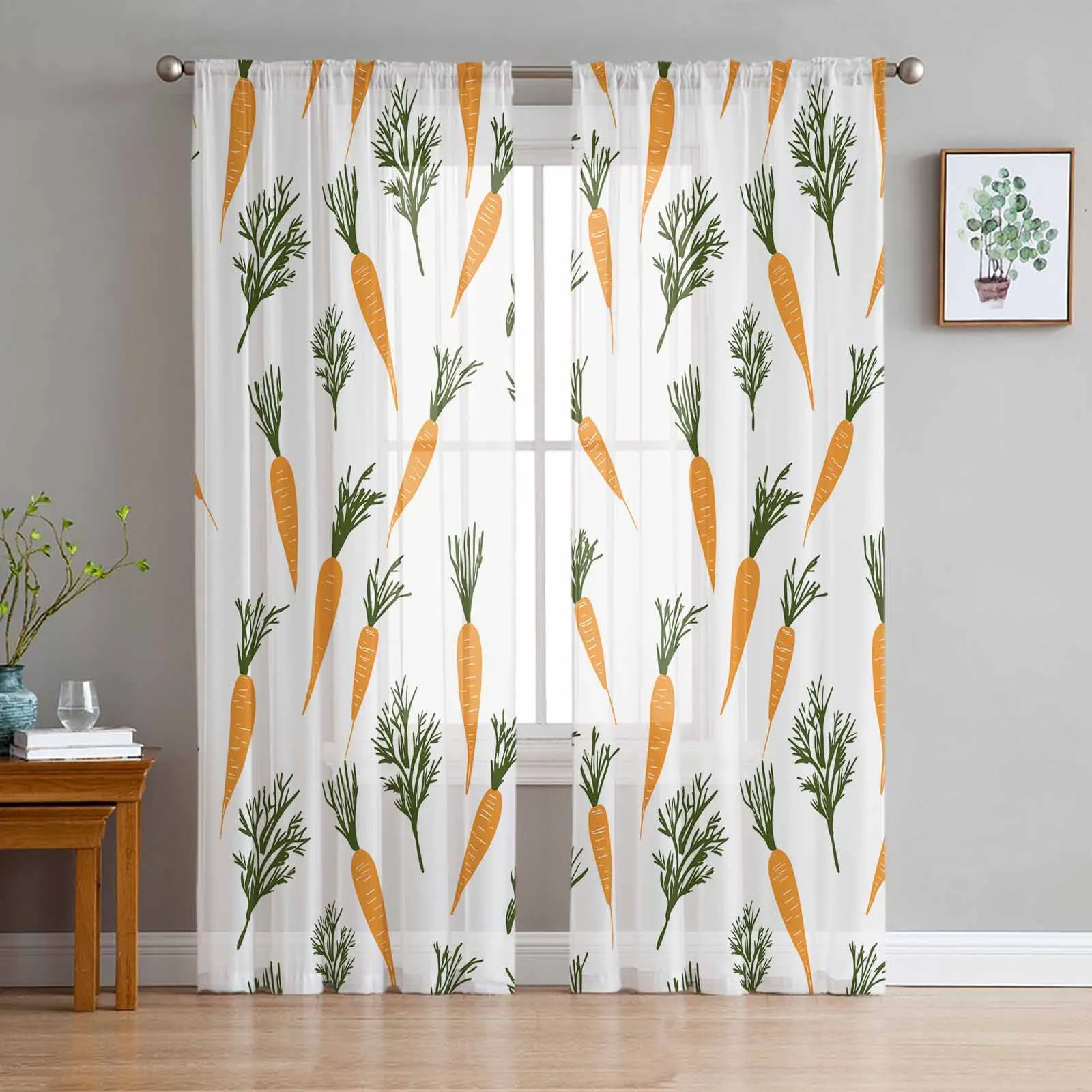 

Easter Watercolor Carrot Hand Drawn Sheer Curtains for Living Room Kitchen Window Curtains Bedroom Tulle Voile Curtains