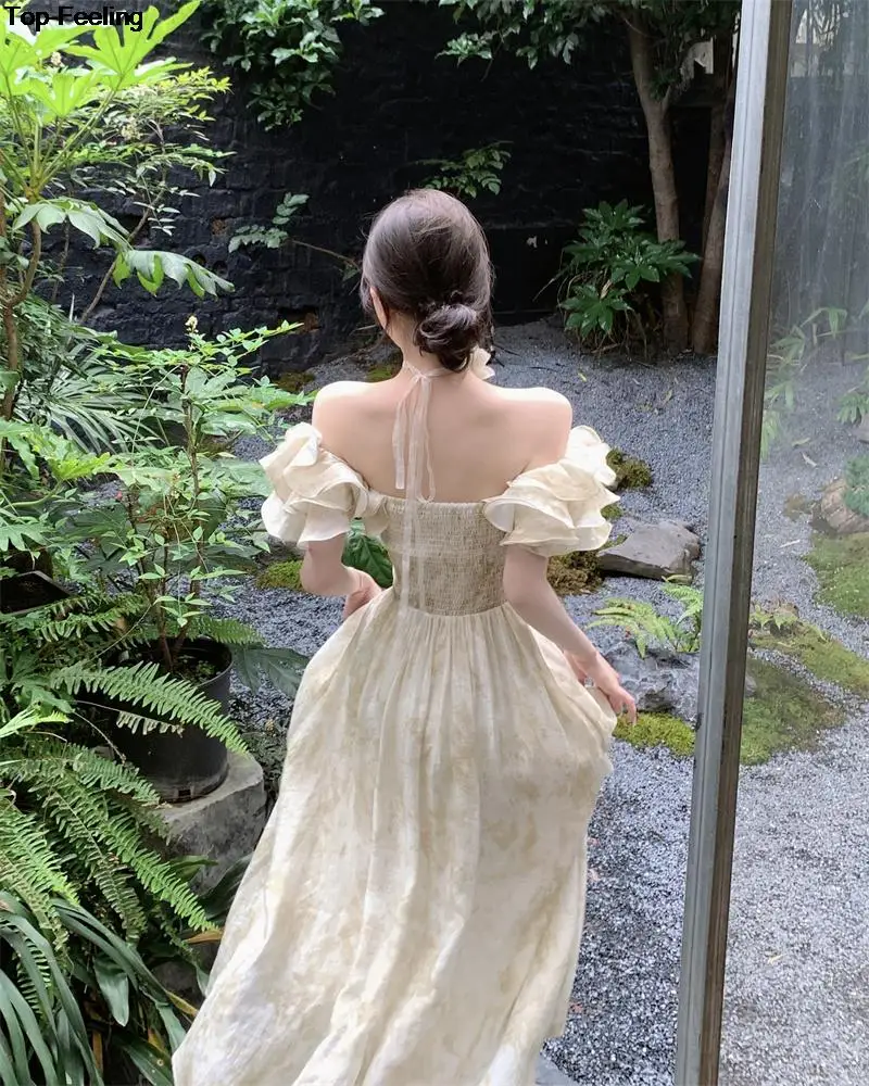 Summer New Floral Midi Dresses for Women Elegant Casual Birthday Party Dress Vintage Chic A-Line Prom Robe Wedding Vestido Mujer