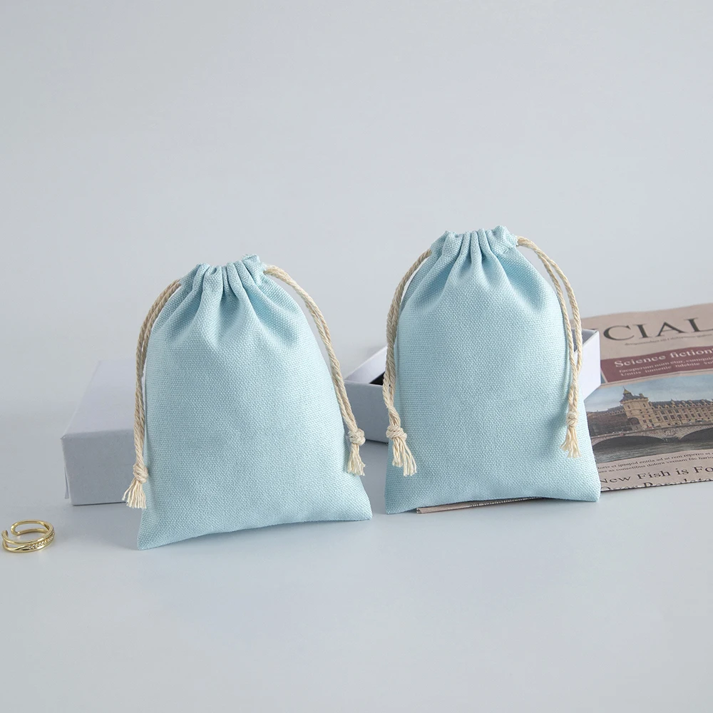7x9cm 8x10cm Canvas Drawstring Gift Pouch Natural Cotton Jewelry Bag Small Rings Earrings Cosmetic Pouch For Jewelry Packaging