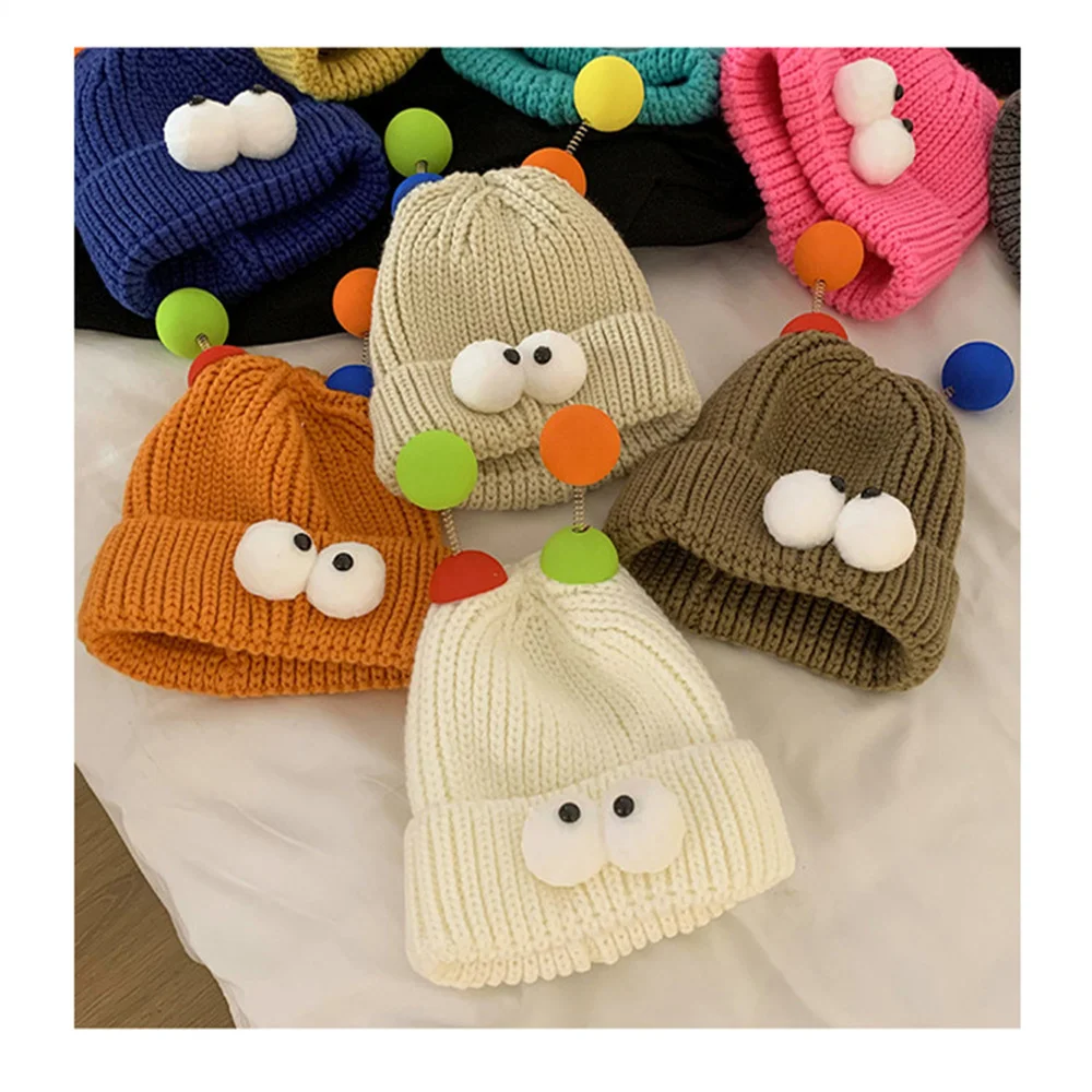 Big Eyes Woolen Hat Winter Warm Funny Short Thread Hip Hop Beanies Hat Women Men Boys Girls Elastic Knitted Skull Cap Headwear 3