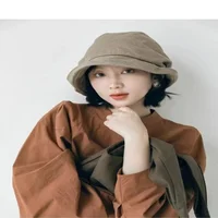 Japanese Cotton Linen Pleated Women Fisherman Hat Small Brim Summer UV Resistant Breathable Linen Basin Hat Wrapped Head Ladies 2