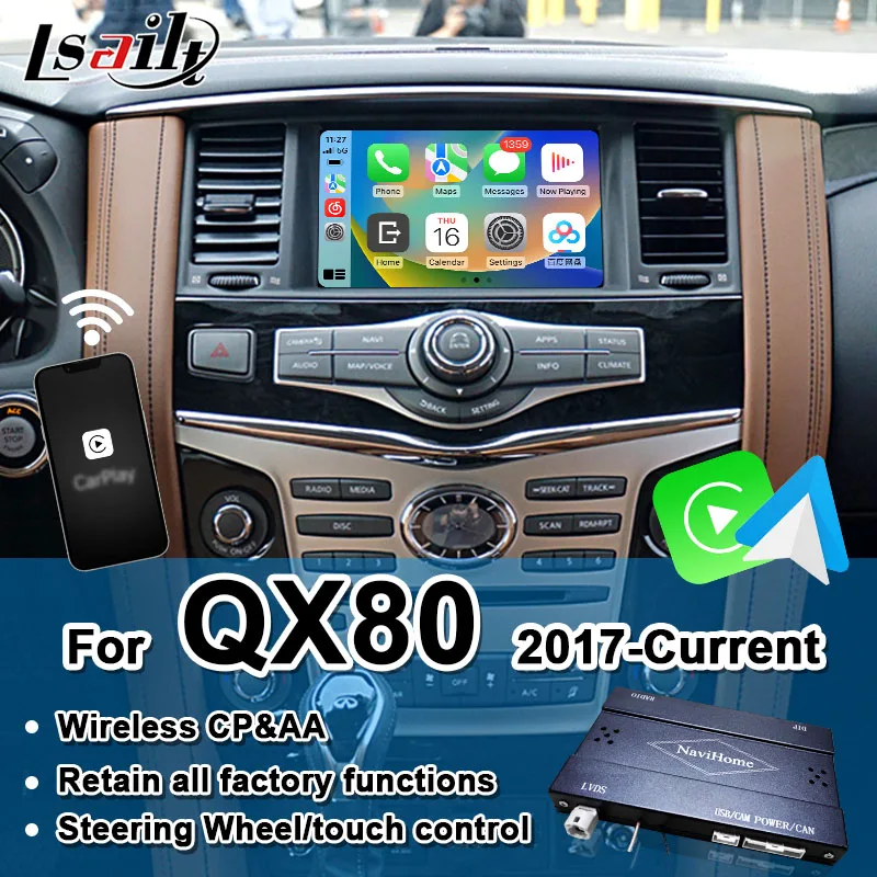 

Lsailt Wireless CP AA Interface Box for Infiniti QX50 QX80 2017-current OEM Screen Retrofit