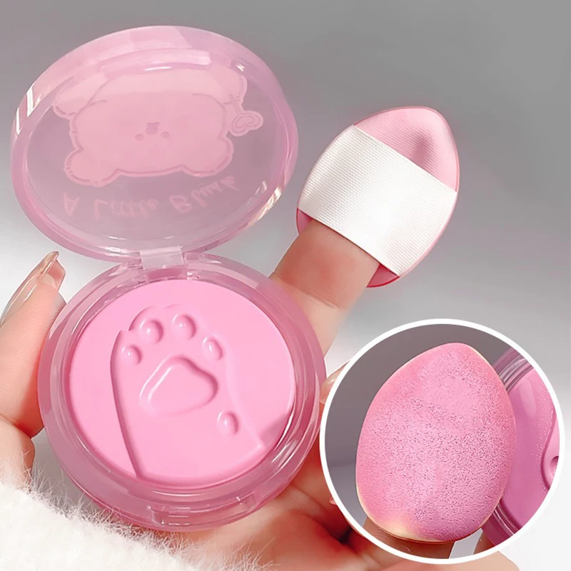 Blush Cream Facial Blusher Cream Blusher 3D Relief Cat Footprint Makeup Face Tint Cheek Contour Brightens Natural Matte Mousse Rouge Puff