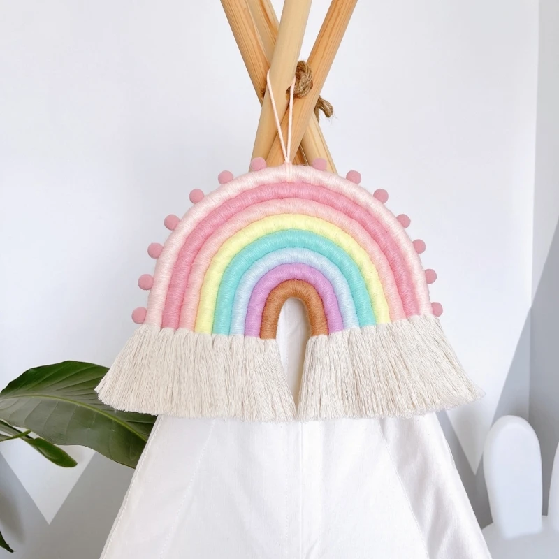 Rainbow Wall Hanging Ornaments 8 Lines Macrame Tapestries Woven Rainbow with Tassels for Nursery Room Home Decorations 3