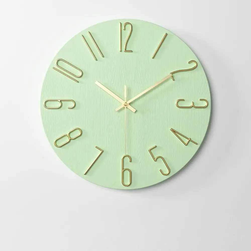 Nordic Fashion 12inch Wall Hanging Clock Silent Round Shape Wood Grain Clock Easy Installation 3D Number Scale Clock Bedroom
