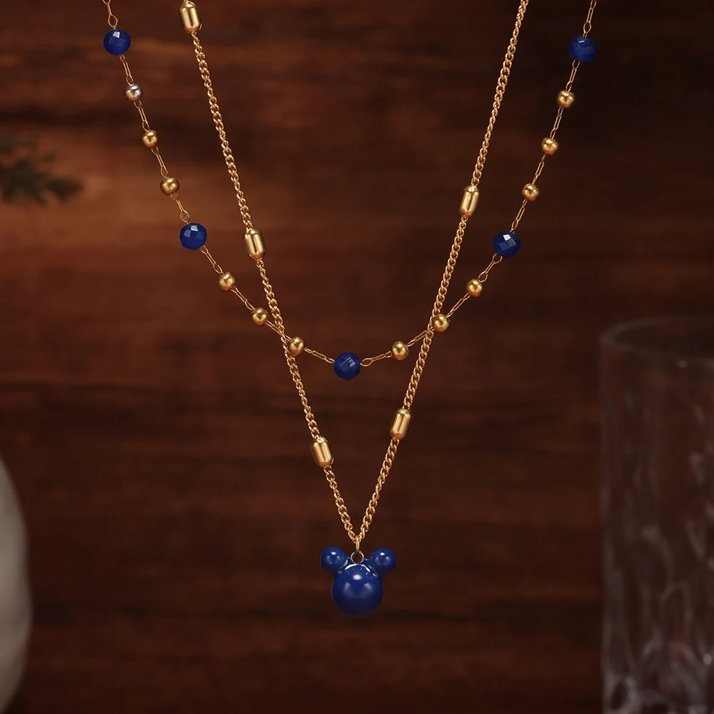 Blaue Emaille Mickey Pentant Halskette Frauen Edelstahl vergoldet süße wasserdichte Kette weibliche Mädchen Schmuck Geschenk – Detail 5