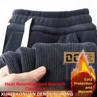 Thin Fleece Lined Corduroy Sports Sweatpants Loose Casual Long Trousers for Men Autumn Spring Seasonal Wear Comfortable Strai...