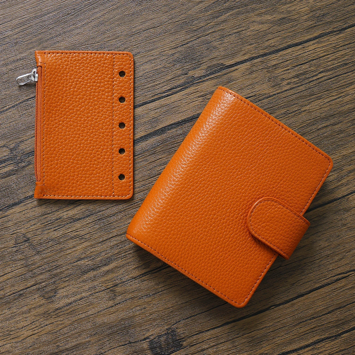 Moterm-zipper Flyleaf para Planejador Anel Genuine Pebbled Grain Couro Divisor Coin Bolsa de Armazenamento Acessório Notebook Tamanho a8 - Imagem 4
