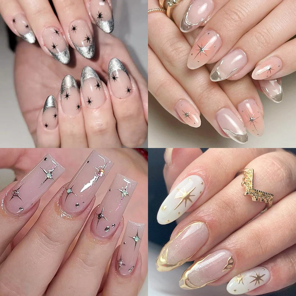 6 Farben Laser Star Nagelaufkleber 3D Metallic Spiegel Golden Silvery Unregelmäßige Stern Maniküre Aufkleber Y2K Geschlechtsneutrale Nägel Dekor – Detail 16