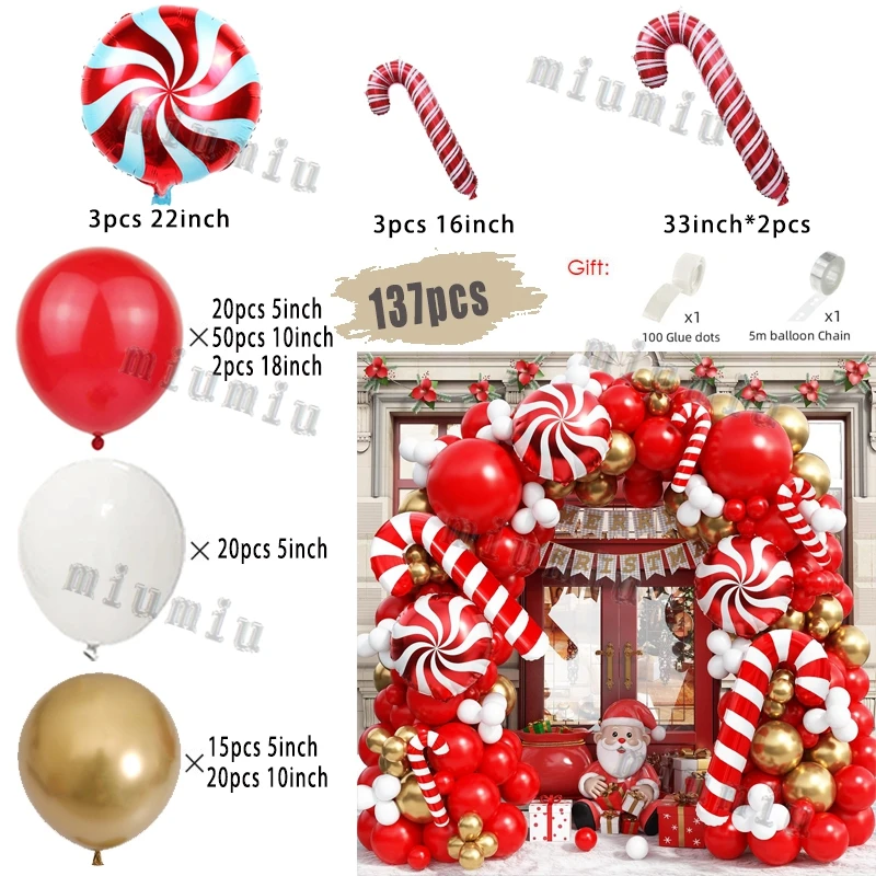 Juego de globos navideños con forma de bastón de caramelo, película de aluminio, rojo, verde, para fiesta de Año Nuevo, cadena de globos, decoración de arcos, suministros para regalos