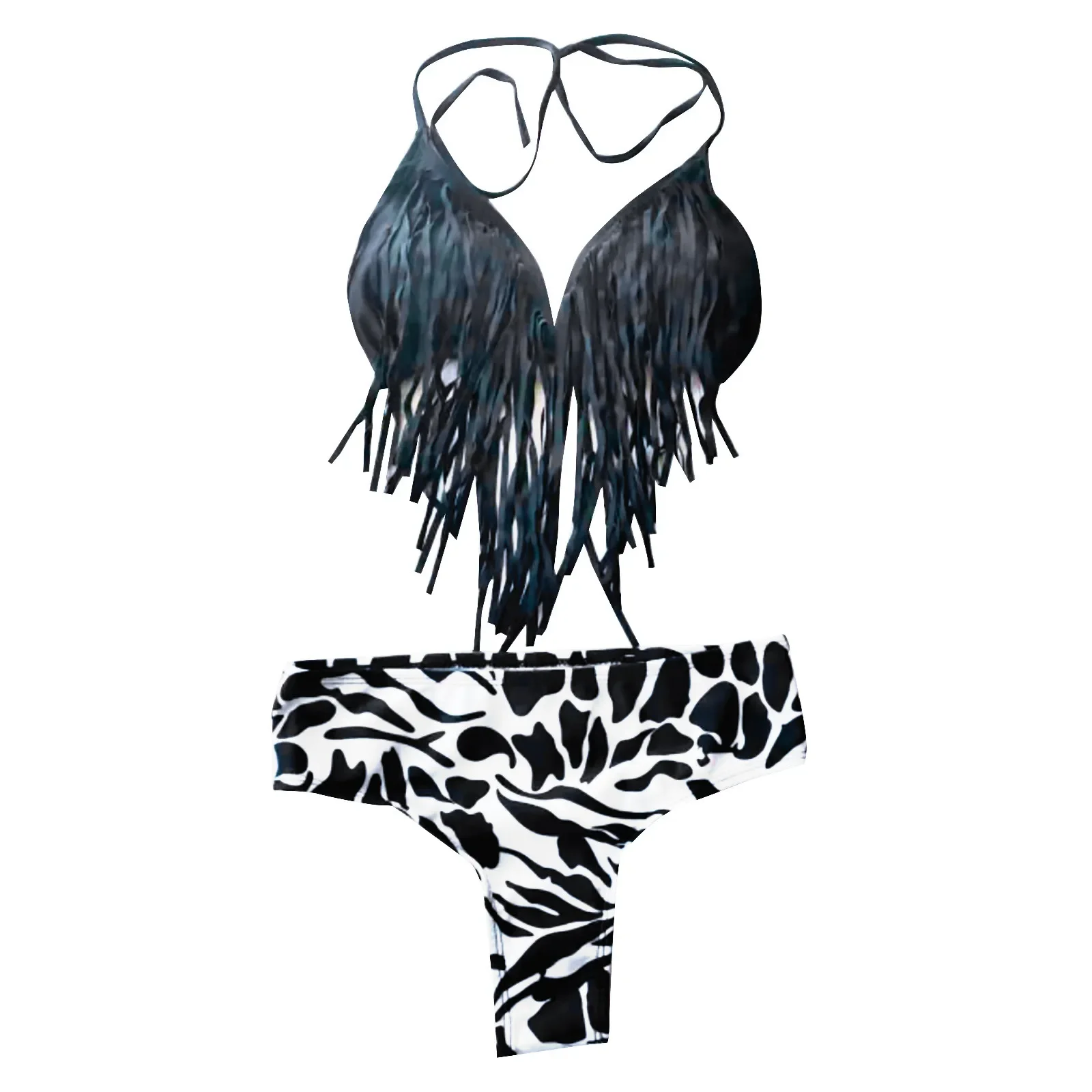 Female Swimwear Sexy Bathing Suit Tassel Print Bikini Push-Up Swimwear Summer Bathing Beachwear Set For Woman купальник женский