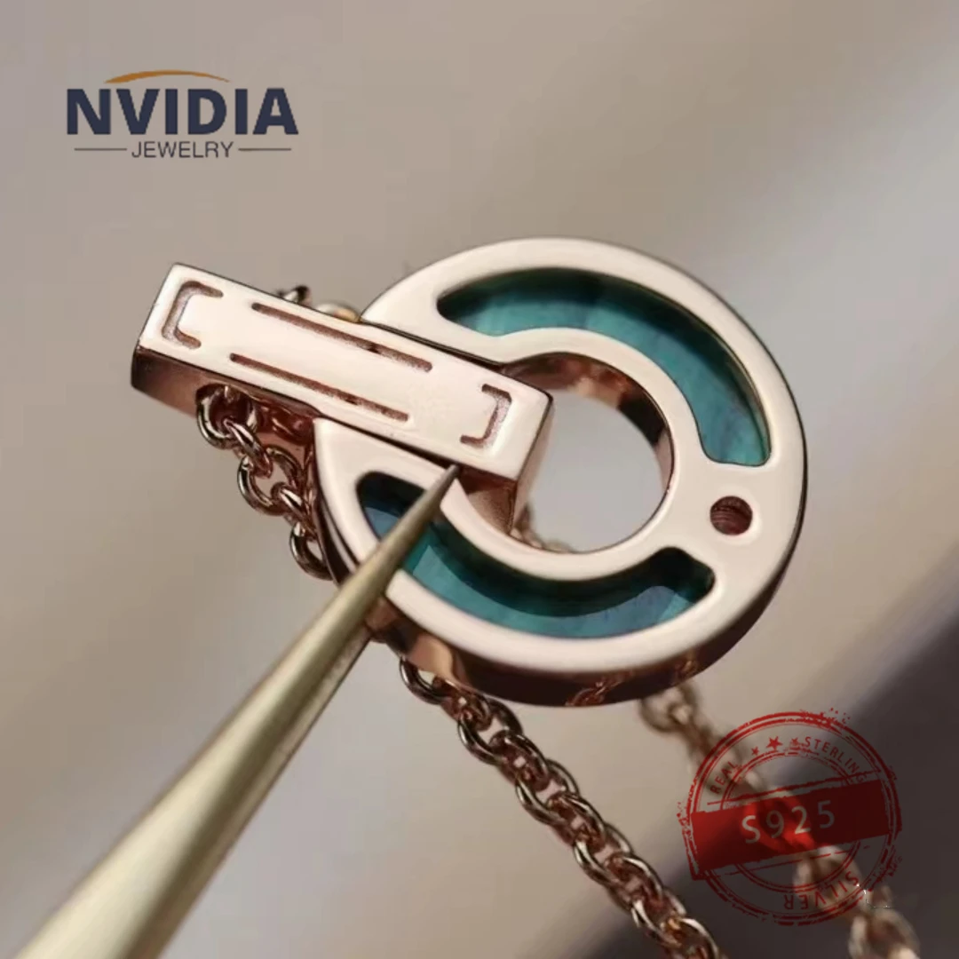 2024 Fashion Jewelry BV Customized S925 Silver Luxury Round Ceramic Single Diamond Necklace Birthday Party Earrings Gift