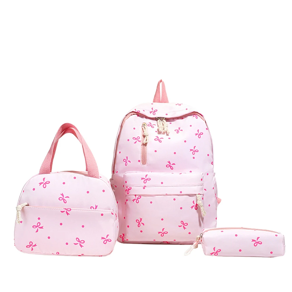 3Pcs/Set Bow Print Backpack with Handbag and Pencil Case Bookbag Aesthetic Daypack School Backpack for Teen Girls