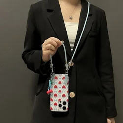 Vibrant Blue Bow Cherry Phone Case with Versatile Hanging Rope - iPhone 15 Plus (SMT3516 Color)
